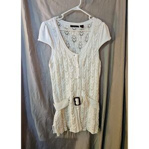 Heather B Cable Knit Sweater Tunic with Belt LG